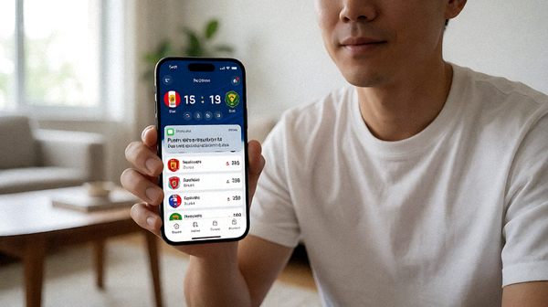 智能手机显示捷报比分APP界面，实时比分推送通知，移动端体验展示