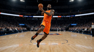 勒布朗詹姆斯在NBA赛场上完成精彩进攻